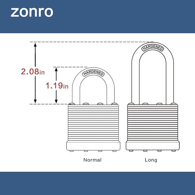 ZonRo Locks Laminated Steel Keyed Padlocks,Keyed Alike Locks, 1-9/16 inch Wide,Long Shackle Padlocks, Pack of 48，Black Hoop, for Hasp Latch, Sheds, Fences, Storage Locker, School, Gym…