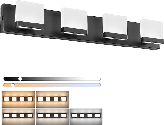 SineRise LED Modern Bathroom Vanity Light Fixtures (4-Light, 30-Inch, 5CCT), Matte Black Modern Acrylic Bathroom Wall Lighting Fixtures Over Mirror (3000K/3500K/4000K/5000K/6000K)