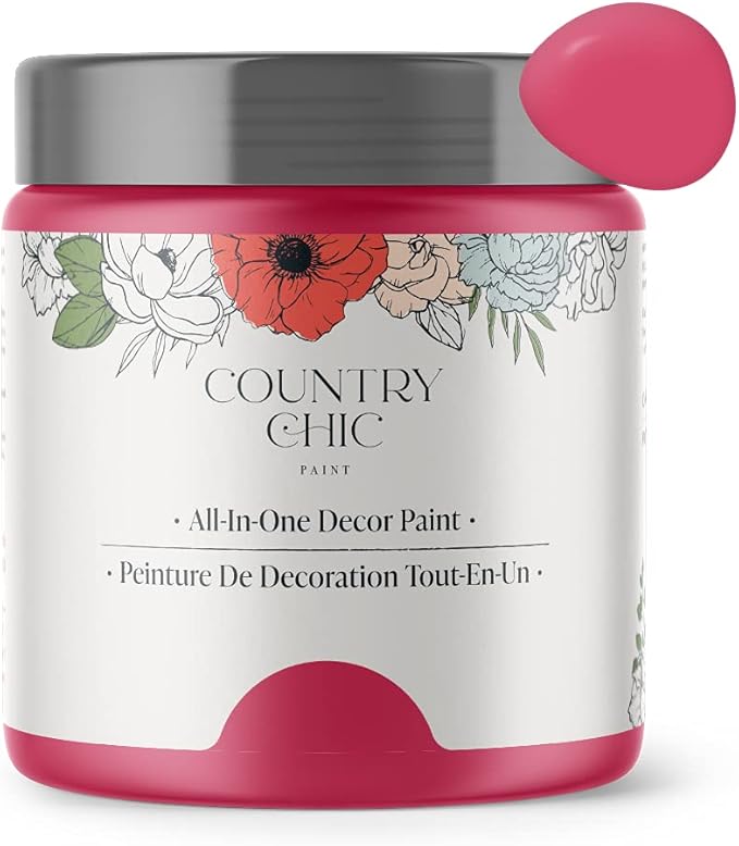 Country Chic All-in-One Chalk Paint for Furniture, Cabinets, Home Decor, Eco-Friendly, Matte Finish, Built-In Primer & Top Coat for Wood, Metal - Raspberry Sorbet (Pink) - 4 oz (118 ml)