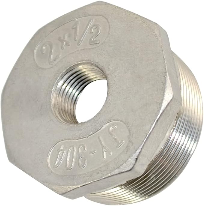 2" Male to 1/2" Female NPT Female Reducing/Reducer Bushing Pipe Fitting,Adapter,Stainless Steel SS 304 Hex Bushing (2" Male to 1/2" Female)
