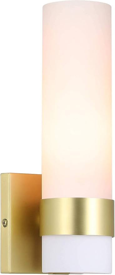 XiNBEi Lighting Sconces Wall Lighting, 1 Light ADA Wall Sconce, Vintage Bathroom Vanity Light with Tube Glass Satin Brass Finish for Kitchen & Corridor XB-W1185-SB