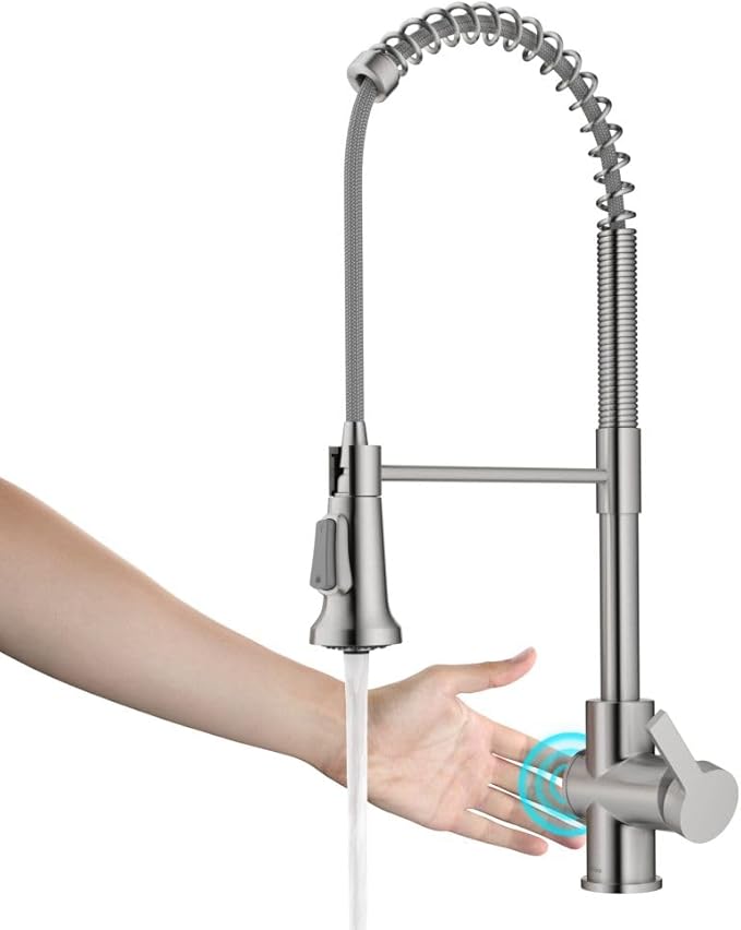 KRAUS Britt Touchless Sensor Commercial Single Handle Pull Down Kitchen Faucet in Spot Free Stainless Steel, KSF-1691SFS