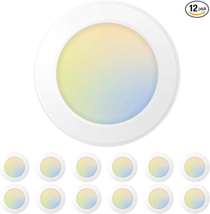 Amico 12 Pack 5/6 Inch LED Disk Lights, Dimmable Flush Mount Ceiling Disc Lights, 2700K/3000K/4000K/5000K/6000K Selectable, 12W Eqv 110W, 1050LM, Low Profile Surface Mount Ceiling Light, ETL&FCC