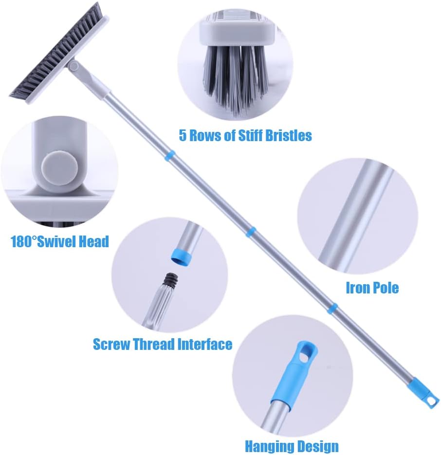 YONILL Grout Brush with Long Handle - Heavy Duty Grout Cleaner Brushes for Tile Floors, Swivel Stiff Bristles Floor Scrubber Cleaning Tool, Floor Scrub Brush for Shower, Kitchen, Baseboards and Corner