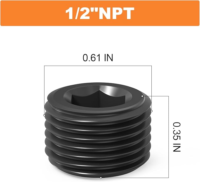 GASHER 30Pcs 1/2" NPT Carbon Steel Pipe Plug Fitting Internal Hex Thread Socket Pipe Plug