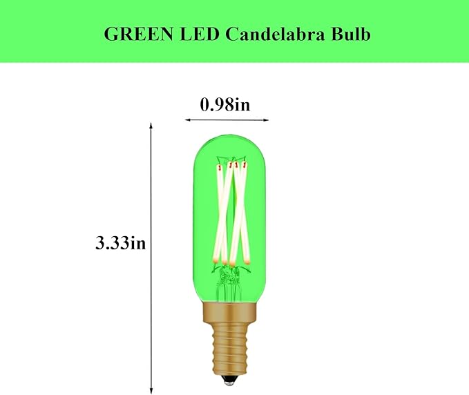 E12 Green Light Bulb Colored Chandelier Light Bulbs, 4W 40 Watt Equivalent Dimmable Green Candelabra Light Bulbs, 6 Pack