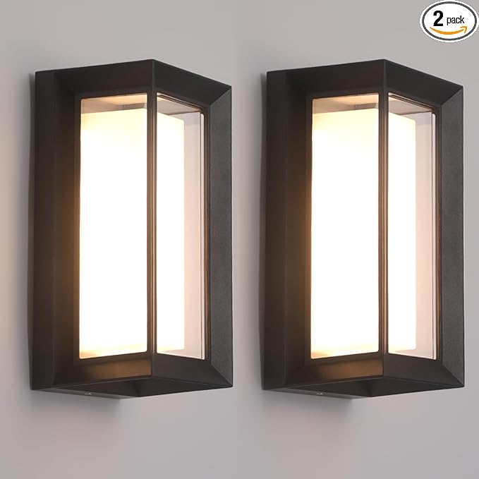 24W Porch Lights Outdoor 2160LM Modern Exterior Light Fixtures 3CCT 3000K/4000K/6500K Black Outdoor Wall Light LED Wall Mount Sconces for Garage Front Door Porch Hallway Doorway 2 Pack