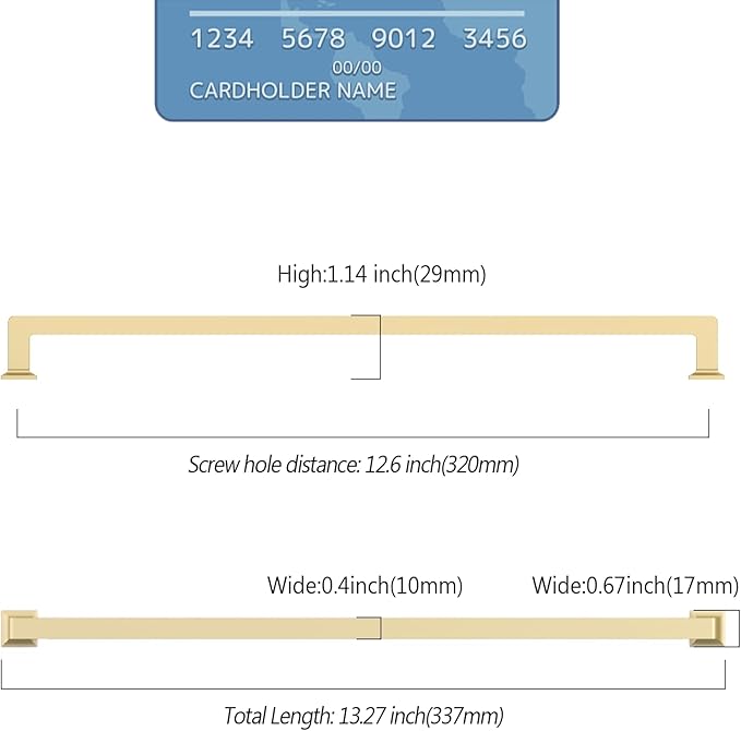 6 Pack Long Gold Cabinet Pulls - 12.6 Inch Kitchen & Wardrobe Handles