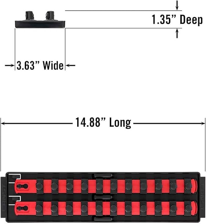 Ernst Manufacturing Socket Organizer Rails - Socket Boss 2-Rail 1/2-Inch-Drive Twist-Lock Socket Holder, 13-Inch, Red (8494) - Made in the USA