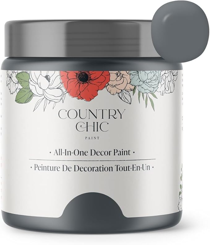 Country Chic All-in-One Chalk Paint for Furniture, Cabinets, Home Decor, Eco-Friendly, Matte Finish, Built-In Primer & Top Coat for Wood, Metal - Hurricane (Cool Grey) - 8 oz (237 ml)