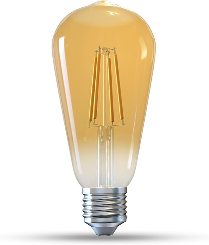 Jensense Edison LED Light Bulbs E26 Bulb 60 watt Equivalent Dimmable Light Bulbs 2300K Warm White (Amber Glass) Vintage 7W Edison Bulbs 110V 120V 800 Lumen CRI90, 1 Pack