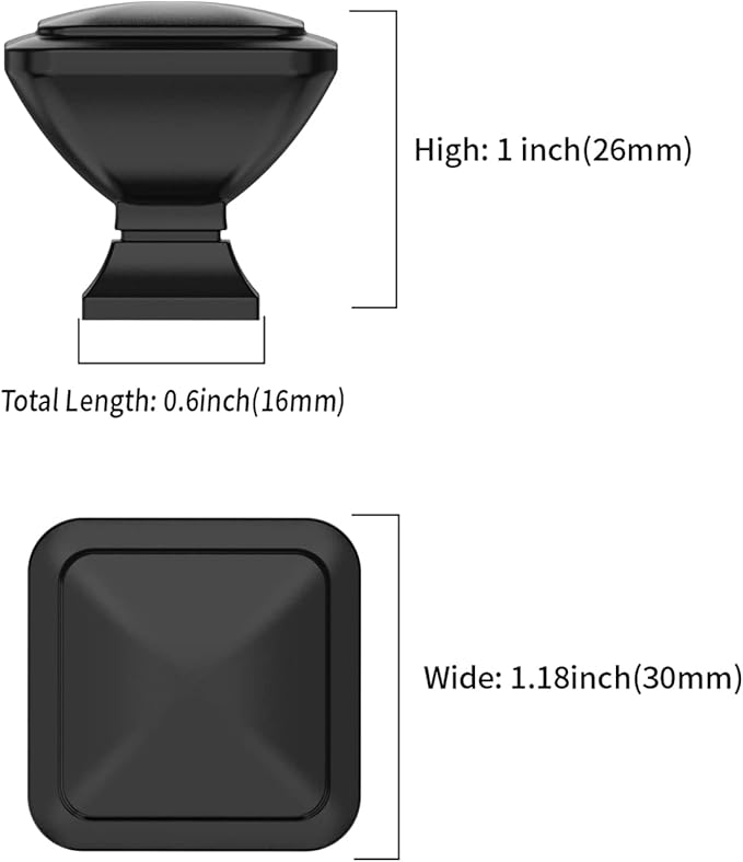 6 Pack 1.2 Inch Square Matte Black Drawer Knobs for Cabinets and Drawers
