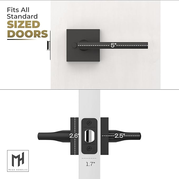 Mega Handles Prime Privacy Door Handle - 3 Pack Reversible Interior Black Door Handle, Heavy Duty Bed & Bath Door Handles with Privacy Door Lock, Fits All Standard Doors - Matte Black