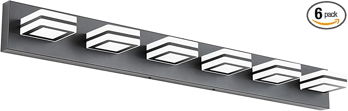 Ralbay Modern Black Bathroom Light Fixtures 6 Lights Up and Down Modern LED Bathroom Vanity Lights Over Mirror Acrylic Rotatable Matte Black Bath Wall Lighting