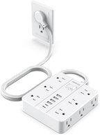 Power Strip Flat Plug with 12 Outlets 6 USB(2 USB C),SMNICE Surge Protector Charging Station with Overload Protection,5ft Extension Cord Widely Spaced Multiple Outlets for Home Office Dorm Essentials