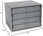 Global Industrial Durham Steel Compartment Box Rack with 4 Adjustable Divider Compartment Boxes, 20 x 15-3/4 x 15