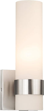 XiNBEi Lighting Wall Light ADA Wall Sconce with Opal Cylinder Glass in Brushed Nickel, Bathroom Vanity Light for Living Room & Corridor XB-W1185-BN