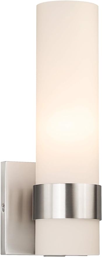 XiNBEi Lighting Wall Light ADA Wall Sconce with Opal Cylinder Glass in Brushed Nickel, Bathroom Vanity Light for Living Room & Corridor XB-W1185-BN