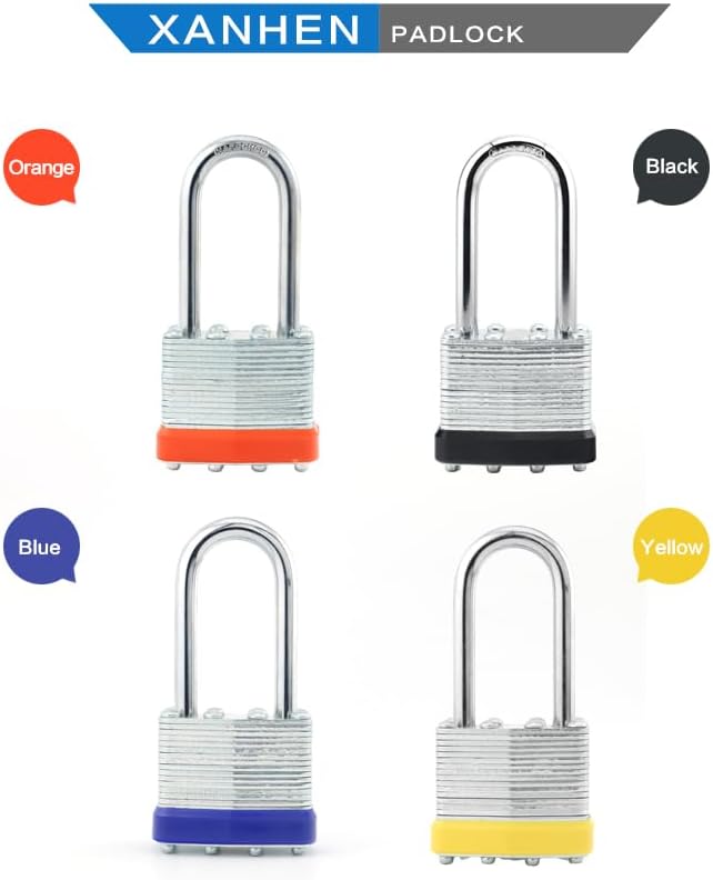 Keyed Alike Laminated Steel Padlocks with Long Shackle for Sheds, Fences & Lockers (24-Pack)