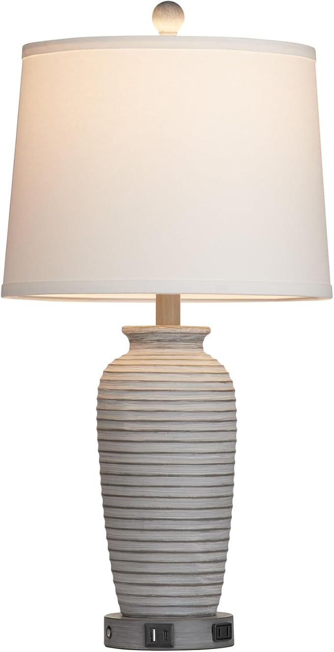 25" Farmhouse Jar Table Lamps Set of 2, 3 Way Touch Control Rustic Bedside Lamps with USB A+C Ports & AC Outlet, Pot Nightstand Lamps for Bedroom Living Room (LED Bulbs Included)