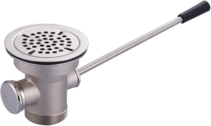 Commercial Sink Drain: 3-1/2" Sink Opening Waste Drain Valve - Brass Kitchen Sink Drain With Lever Handle - Commercial Sink Stopper Prevents Sink Clogged Overflow for Restaurant Multi-Basin Sink
