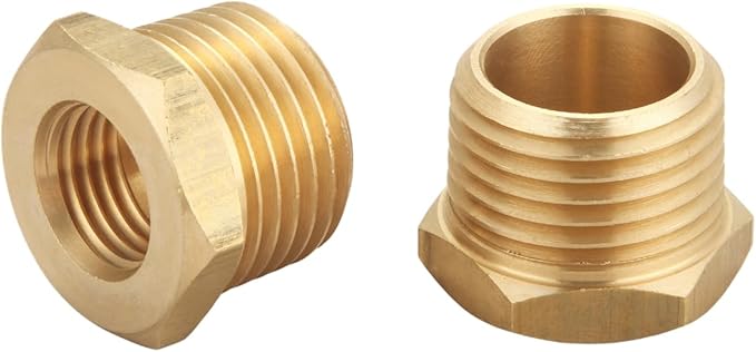 Brass Hex Reducer Bushing Adapter, 1/2" NPT Male x 1/4" NPT Female, Fits Pressure Gauges & Air Distribution Systems, For Hard Line or Fixed Air Lines, Thread 0.75" OD to 0.5" ID, 5pcs