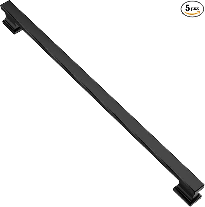 Alzassbg 5 Pack Matt Black Cabinet Pulls, 15 Inch(381mm) Hole Centers Kitchen Cabinet Handles for Cabinets and Drawers AL3061MB