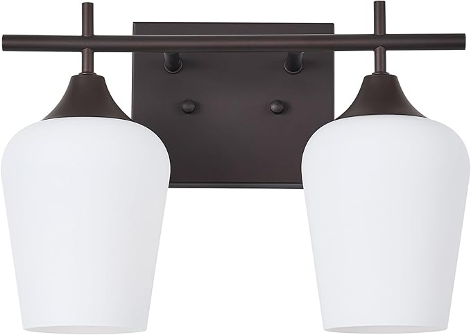 Oil Rubbed Bronze Bathroom Light Fixture, 2 Lights Bathroom Vanity Lights Over Mirror with Milk Glass, Modern Farmhouse Bath Wall Sconce Light, OS-YQ9167-2AW