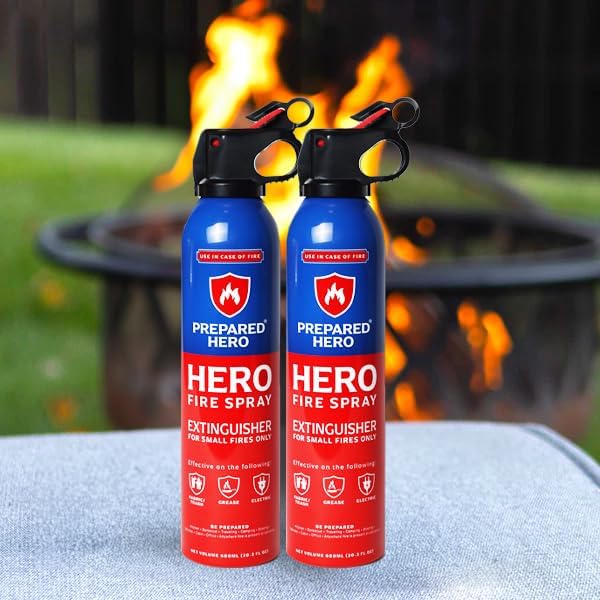 Prepared Hero Fire Spray - Mini Fire Extinguishers for House, Car, Garage - Kitchen Small Fire Extinguisher for Home, 100% Organic - Compact, Portable & Easy to Use, Non-Toxic - 2 Pack