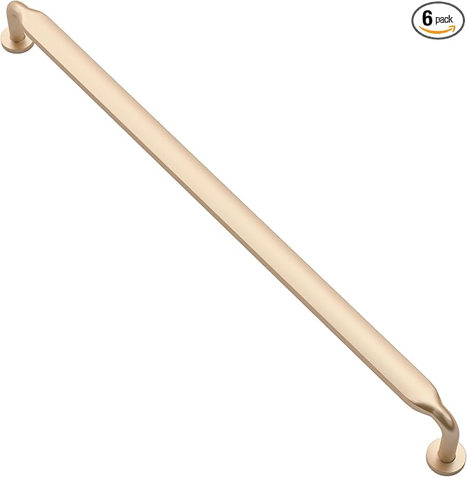 Alzassbg 6 Pack Brushed Gold Cabinet Handles, 10 Inch(254mm) Hole Centers Arch Modern Cabinet Pulls Kitchen Cabinets Hardware for Cabinets and Drawers AL3503BG