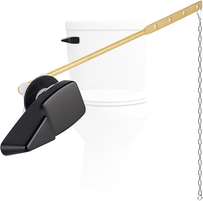Black Metal Toilet Handle Replacement Kit, Universal Front Mount Fit Compatible with American Standard/Mansfield/Gerber/TOTO/Kohler Toilet, Toilet Tank Flusher Lever with Flapper Chain, Matte Black
