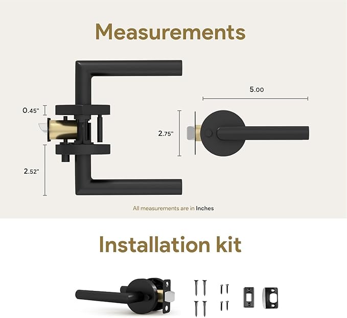 Mega Handles Ronn Privacy Door Handle - 2 Pack Reversible Interior Black Door Handle, Heavy Duty Bed & Bath Door Handles with Privacy Door Lock, Fits All Standard Doors - Matte Black