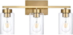 3-Light Bathroom Vanity Light, Modern Brushed Gold Wall Lights with Clear Glass Shades, Bathroom Wall Sconce Lamp for Mirror Living Room Bedroom Hallway