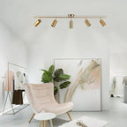 KCO Lighting Modern 5-Lights LED Track Lighting Kit Brushed Brass Kitchen Ceiling Spotlights Light Fixture Mid Century Gold Adjustable Flush Mount Ceiling Spot Light (5 Lights)