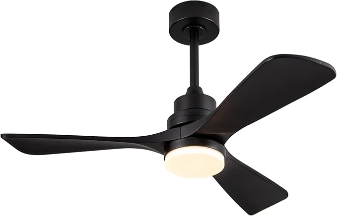 42 Inch Black Ceiling Fans with Lights and Remote Control,Dimmable LED Light,3 Wood Blades,Memory Function,Reversible DC Motor,Modern Indoor Outdoor Ceiling Fan for Bedroom Patios Office