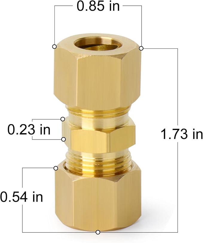 ChillWaves Brass Compression Tube Fitting, 1/2" OD x 1/2" OD Compression Union Connector(5-PACK)
