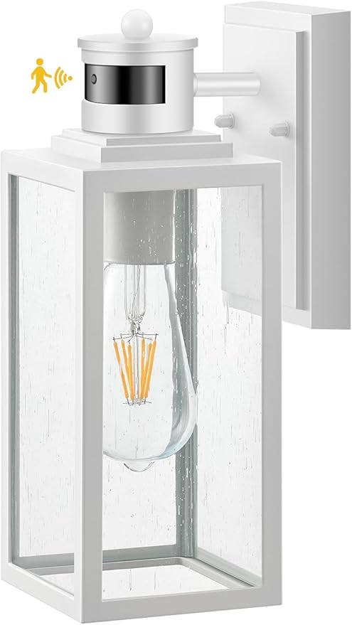VIANIS Motion Sensor Outdoor Light Fixture, White Dusk to Dawn Porch Lighting Wall Mount, Waterproof Modern Outside LED Lights for House, 100% Aluminum Exterior Wall Sconce Lantern for Garage Lamps