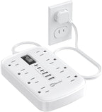 Short Extension Cord 3ft - 2 Prong Power Strip Surge Protector with 8 Outlets 6 USB Ports(3 USB C)4.8A/24W Charging Station, 3 prong to 2 prong adapter Wall Mount for Travel Dorm Room Essentials White