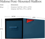 post & porch Malone Mailbox | Post Mounted Mailbox | Black/White/Gray/Brown/Red/Blue/Green, Regular or Large, Weatherproof Mail Box for Outside, Customizable (Blue, Regular)
