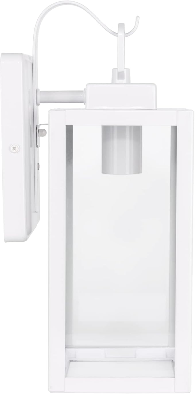 LIT-PaTH Outdoor Wall Lantern, Wall Sconce as Porch Lighting Fixture, E26 Medium Base Max 60W, Anti-Rust Metal with Glass Shade, White, 2-Pack