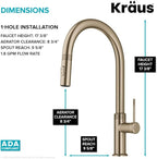 KRAUS Oletto Modern Industrial Pull-Down Single Handle Kitchen Faucet in Brushed Gold, KPF-2654BG