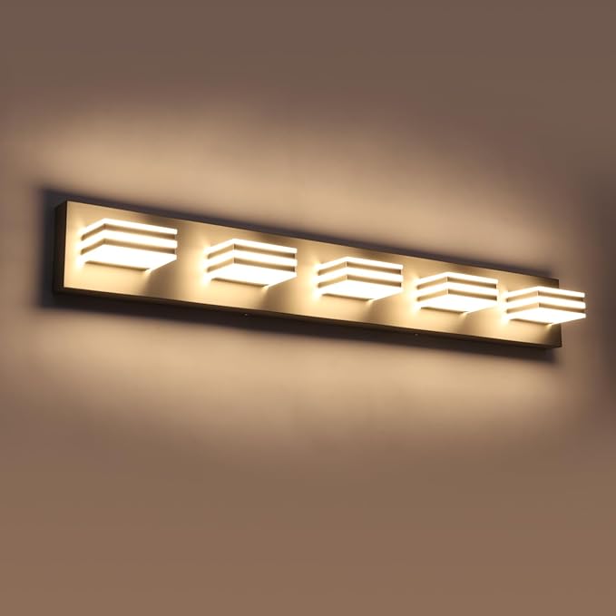 LED Wall Brushed Nickel Vanity Lights for Bathroom Light Fixtures 30W Adjust 3 Colors Modern Bath Lighing Over Mirror LED Vanity Light (5-Light,34inch)