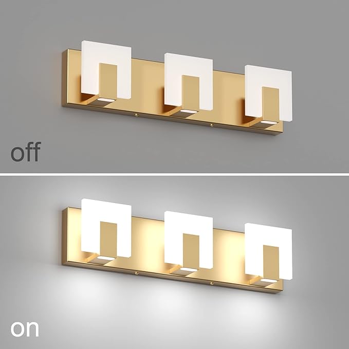 Aipsun Gold Bathroom Vanity Light Fixtures Modern LED 3 Lights Vanity Light for Bathroom Up and Down Wall Light Fixtures 6000K