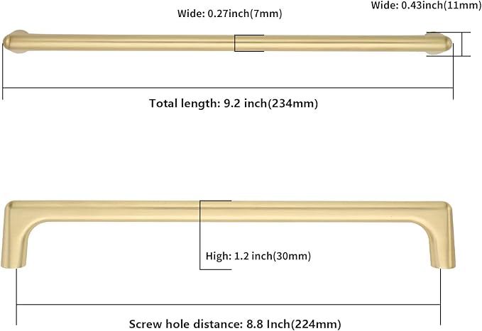 10 Pack Brushed Gold Cabinet Pulls 8.8 Inch Kitchen Cabinet Handles Cabinet Hardware Kitchen Handles for Cabinets Cupboard Handles Gold Dresser Pulls Drawer Handle