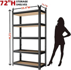 Garage Shelving, 2000LBS Garage Shelving Heavy Duty, Adjustable and Detachable Metal Storage Shelves with Fences, Easy Assembly, Shelves for Warehouse,Basement (35.4" W*15.7" D*72" H)