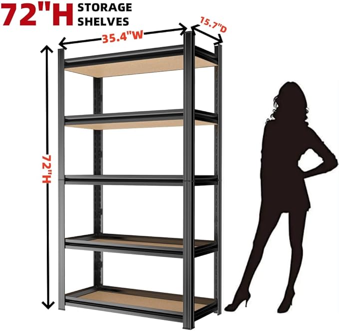 Garage Shelving, 2000LBS Garage Shelving Heavy Duty, Adjustable and Detachable Metal Storage Shelves with Fences, Easy Assembly, Shelves for Warehouse,Basement (35.4" W*15.7" D*72" H)