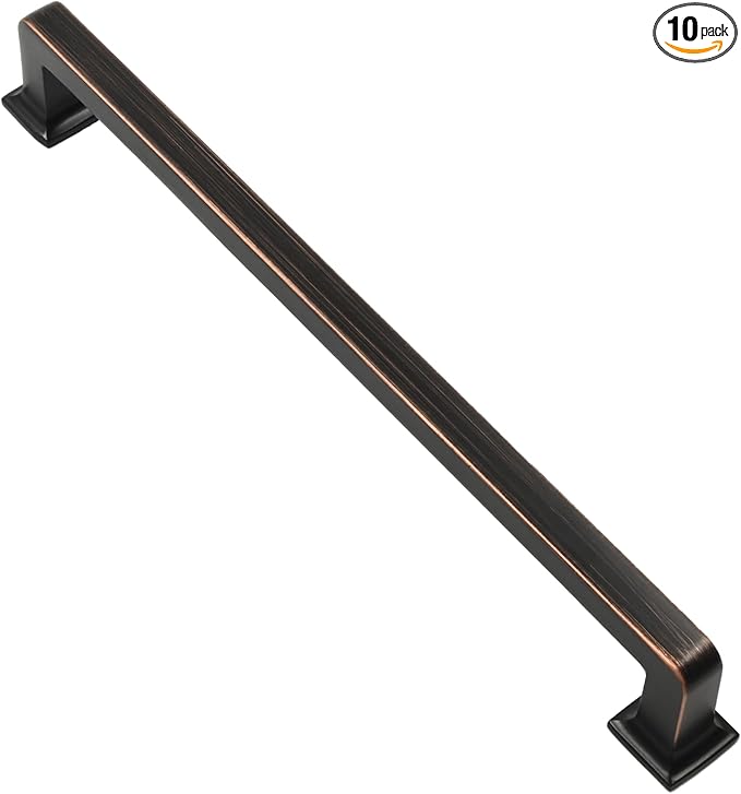 Alzassbg 10 Pack Oil Rubbed Bronze Cabinet Pulls, 7-1/2 Inch(192mm) Hole Centers Cabinet Handles Square Kitchen Hardware for Cabinets AL3046ORB