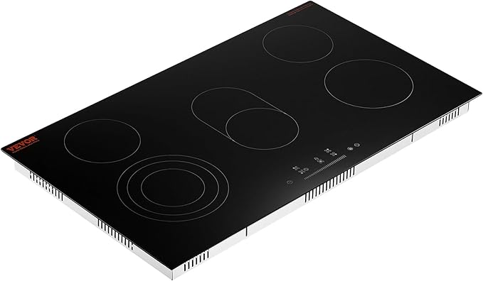 VEVOR Electric Cooktop, 36 inch 5 Burners Built-in Electric Stove Top, 8600W Ceramic Top Radiant Cooktop with Glass Panel, Touch Control, Timer, Child Lock, 9 Heat Level, 220-240V, Hard Wire (No Plug)