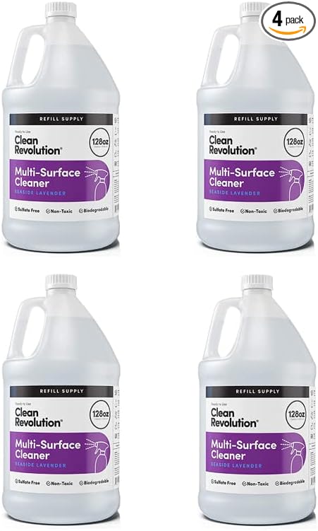 Clean Revolution Multi Surface Cleaner Refill Supply, Non-Toxic, Eco-Friendly & Plant-Based, Ready to Use, Seaside Lavender, 128 Fl Oz (Pack of 4)