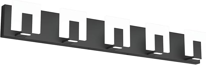 Aipsun 5 Lights Modern Black Vanity Light Up and Down Black Bathroom Lighting Fixtures LED Bathroom Wall Light Over Mirror 6000K